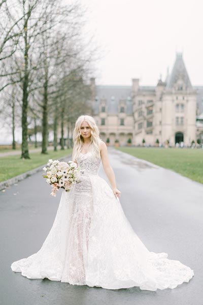 Aleksa wearing her custom wedding dress from Angela Kim Couture