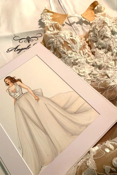 Custom wedding dress and sketch
