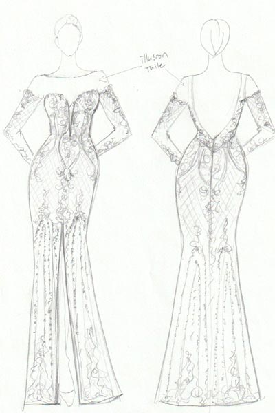 Custom wedding dress sketch by Angela Kim Couture