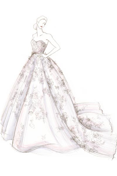 Custom petite wedding dress sketch by Angela Kim