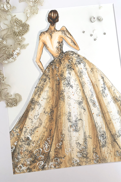 Angela Kim Couture custom wedding gown sketch