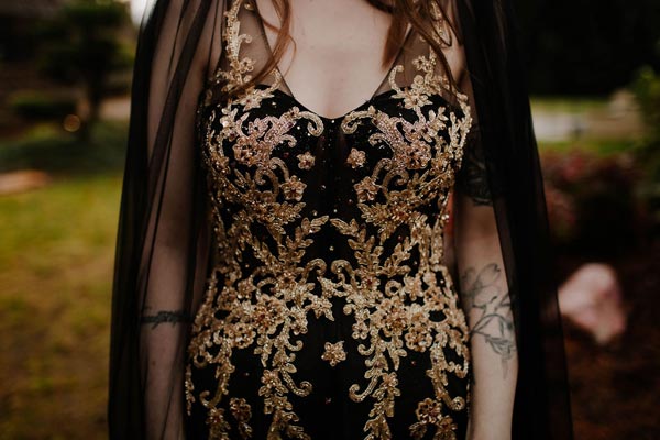 Detail shot of Avee's custom dress