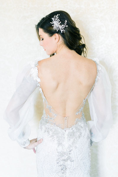 Back view of Lauren's wedding gown from Angela Kim Couture