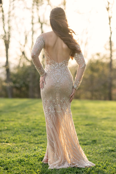 Evelina's backless gold wedding dress