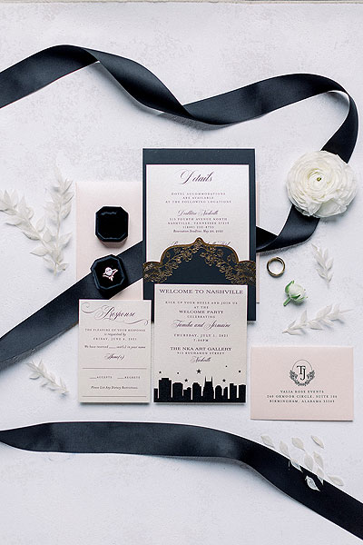 Black themed wedding invitation