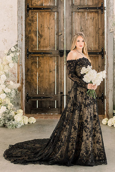 Payton wearing her custom black wedding dress