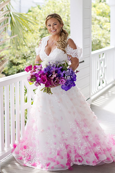 Ellen in her colorful custom wedding dress