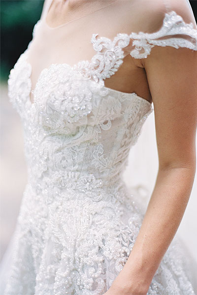 Detail shot of Natalie's wedding dress