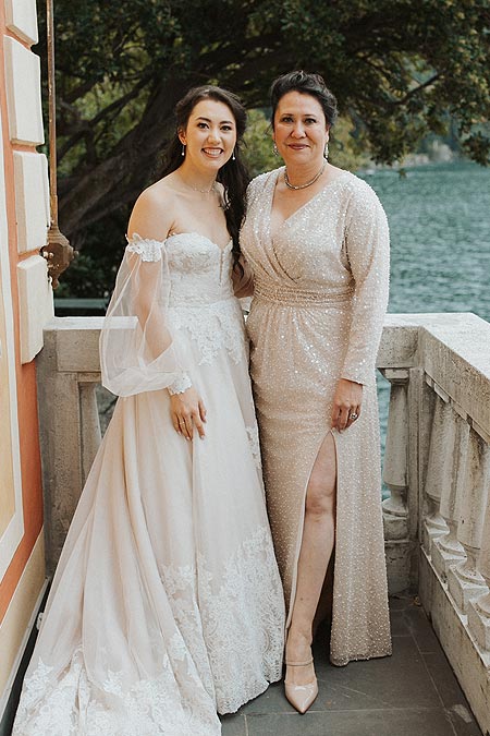 Morgan and her mother in their custom dresses