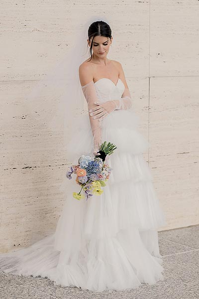 Rachel in her custom wedding gown from Angela Kim Couture