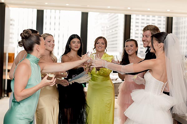 Rachel and her bridesmaids toasting